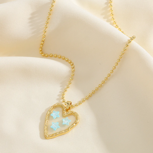 Gold Blue Star Heart Pendant Necklace - Necklace - 18k Gold Plated Waterproof Jewellery - Collection 9