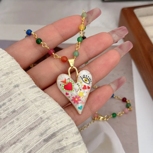 Gold Colorful Heart Pendant Necklace - Necklace - 18k Gold Plated Waterproof Jewellery - Collection 9