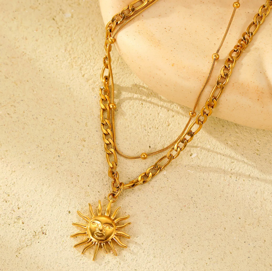 Gold Sun Moon Layered Necklace - Necklace - 18k Gold Plated Waterproof Jewellery - Collection 9