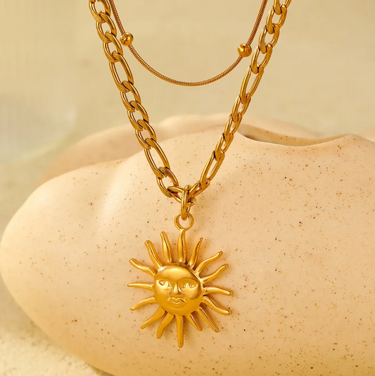 Gold Sun Moon Layered Necklace - Necklace - 18k Gold Plated Waterproof Jewellery - Collection 9
