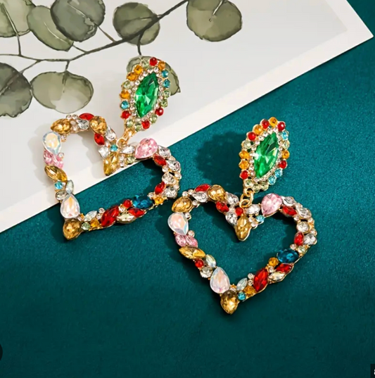 Multicolor Crystal Heart Drop Earrings - Earrings - 18k Gold Plated Waterproof Jewellery - Collection 9