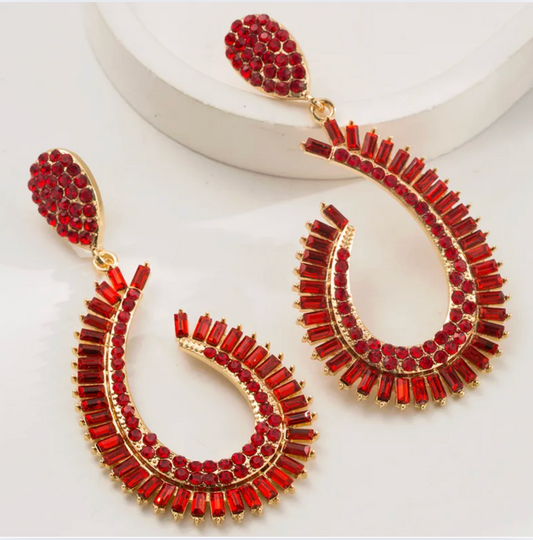 Gold Red Crystal Teardrop Earrings - Earrings - 18k Gold Plated Waterproof Jewellery - Collection 9