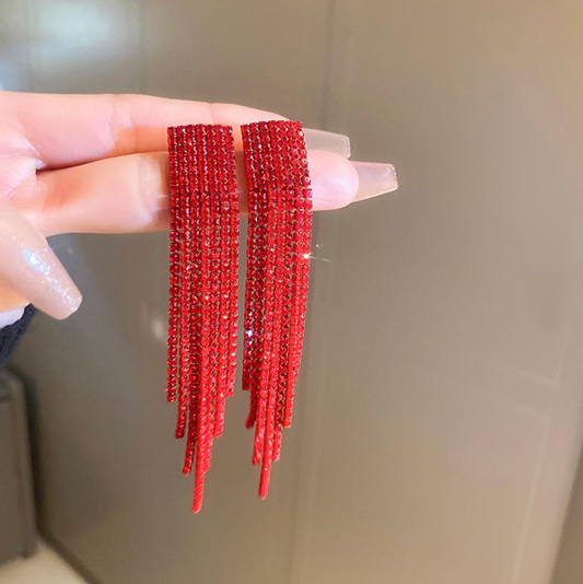 Red Crystal Tassel Earrings - Earrings - 18k Gold Plated Waterproof Jewellery - Collection 9
