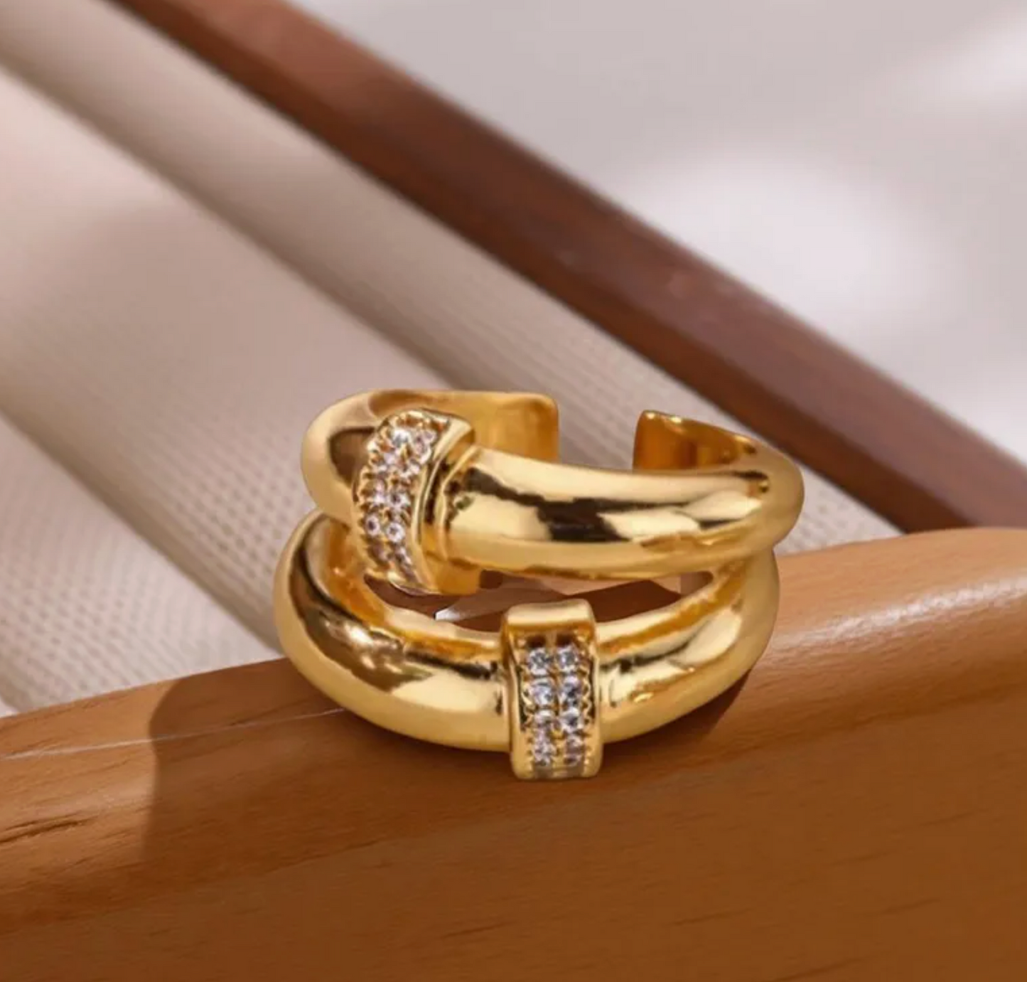Gold Crystal Open Adjustable Ring - Ring - 18k Gold Plated Waterproof Jewellery - Collection 9