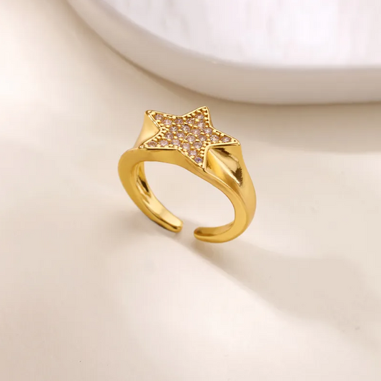 Gold Crystal Star Open Ring - Ring - 18k Gold Plated Waterproof Jewellery - Collection 9