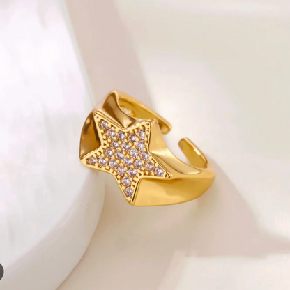 Gold Crystal Star Open Ring - Ring - 18k Gold Plated Waterproof Jewellery - Collection 9
