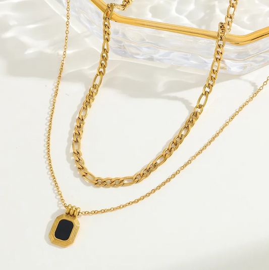 Gold Black Stone Layered Necklace - Necklace - 18k Gold Plated Waterproof Jewellery - Collection 9