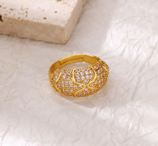 Gold Pink Crystal Dome Open Ring - Ring - 18k Gold Plated Waterproof Jewellery - Collection 9