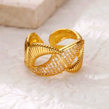 Gold Crystal Chain Link Open Ring - Ring - 18k Gold Plated Waterproof Jewellery - Collection 9