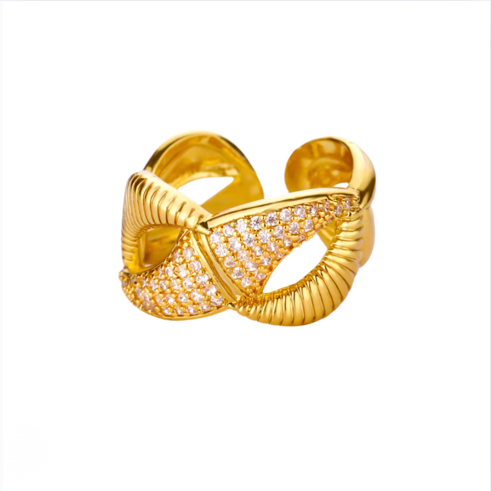Gold Crystal Chain Link Open Ring - Ring - 18k Gold Plated Waterproof Jewellery - Collection 9
