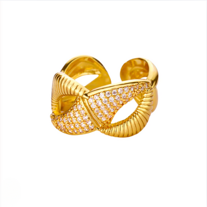 Gold Crystal Chain Link Open Ring - Ring - 18k Gold Plated Waterproof Jewellery - Collection 9