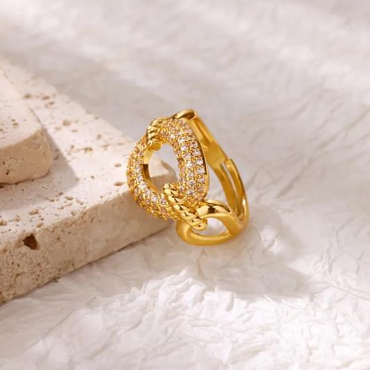 Gold Crystal Chain Open Ring - Ring - 18k Gold Plated Waterproof Jewellery - Collection 9