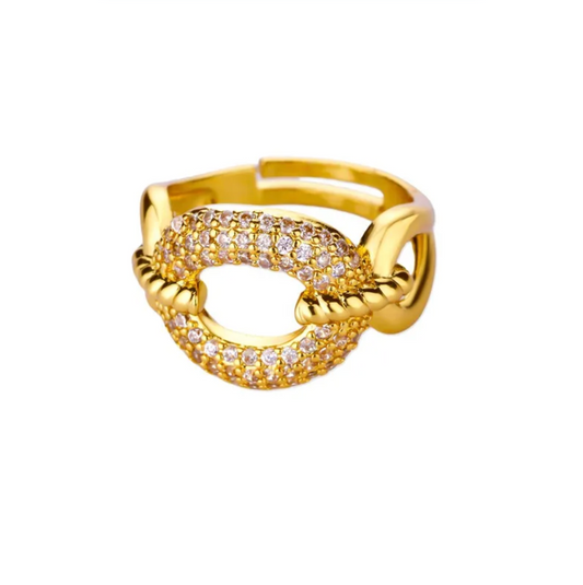 Gold Crystal Chain Open Ring - Ring - 18k Gold Plated Waterproof Jewellery - Collection 9