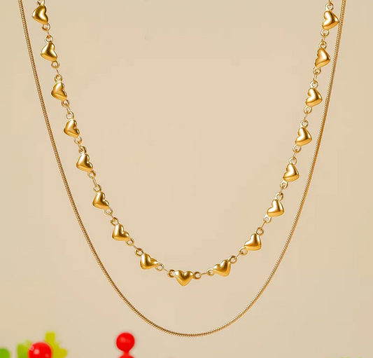 Gold Heart Layered Necklace - Necklace - 18k Gold Plated Waterproof Jewellery - Collection 9