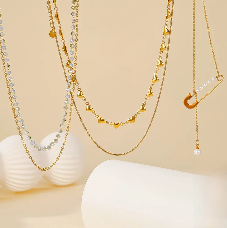 Gold Heart Layered Necklace - Necklace - 18k Gold Plated Waterproof Jewellery - Collection 9