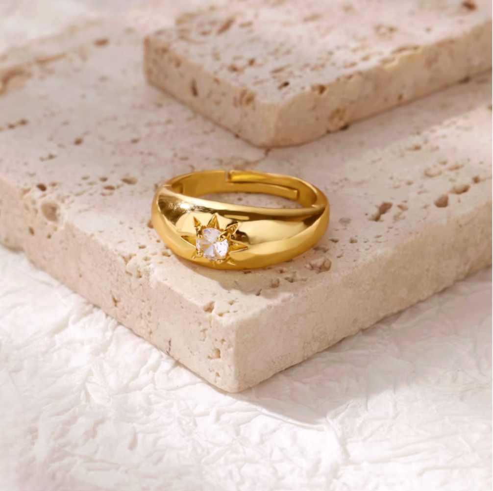 Gold Pink Crystal Star Dome Ring - Ring - 18k Gold Plated Waterproof Jewellery - Collection 9