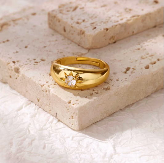 Gold Pink Crystal Star Dome Ring - Ring - 18k Gold Plated Waterproof Jewellery - Collection 9