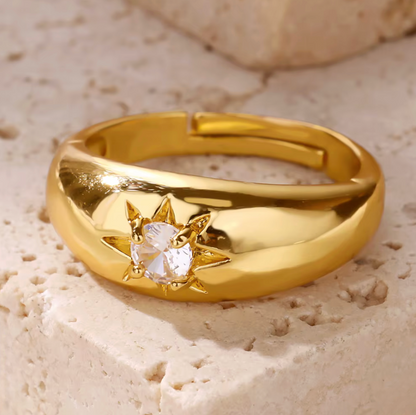 Gold Pink Crystal Star Dome Ring - Ring - 18k Gold Plated Waterproof Jewellery - Collection 9