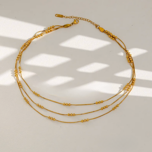 Gold Beaded Triple Layer Necklace - Necklace - 18k Gold Plated Waterproof Jewellery - Collection 9