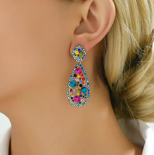 Gold Multicolor Crystal Teardrop Earrings - Earrings - 18k Gold Plated Waterproof Jewellery - Collection 9