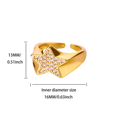 Gold Crystal Star Open Ring - Ring - 18k Gold Plated Waterproof Jewellery - Collection 9