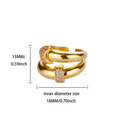 Gold Crystal Open Adjustable Ring - Ring - 18k Gold Plated Waterproof Jewellery - Collection 9