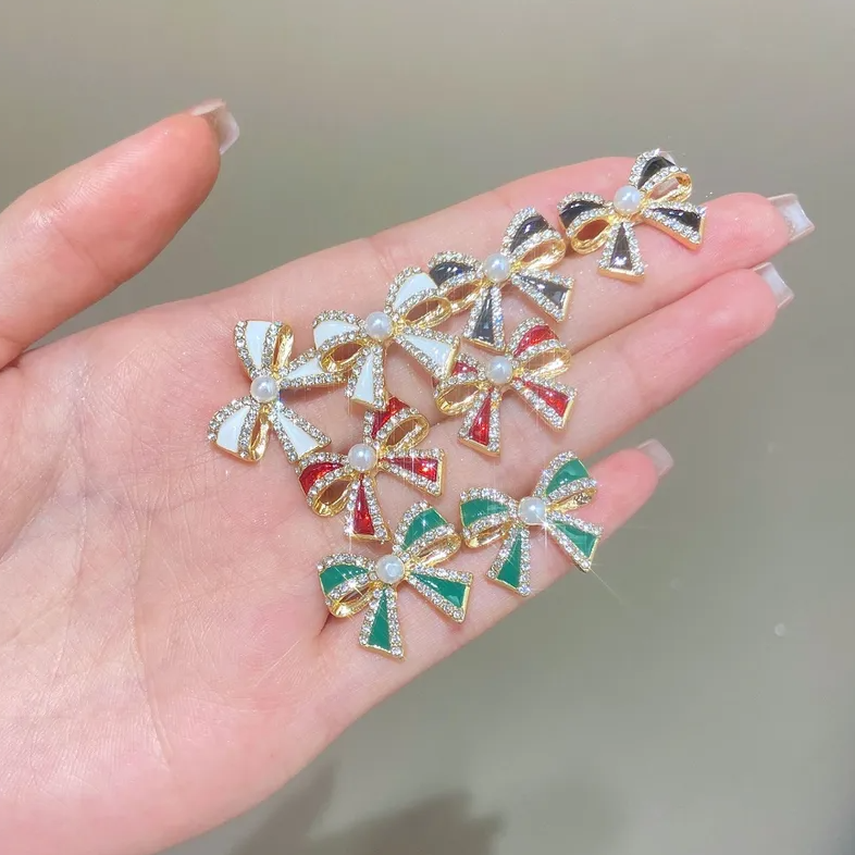 Pearl & Enamel Bow Stud Earrings - Earrings - 18k Gold Plated Waterproof Jewellery - Collection 9