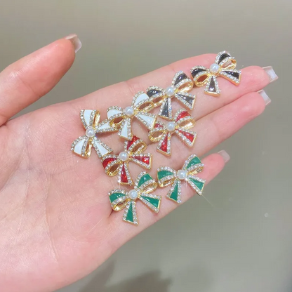 Pearl & Enamel Bow Stud Earrings - Earrings - 18k Gold Plated Waterproof Jewellery - Collection 9