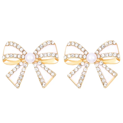 Pearl & Enamel Bow Stud Earrings - Earrings - 18k Gold Plated Waterproof Jewellery - Collection 9