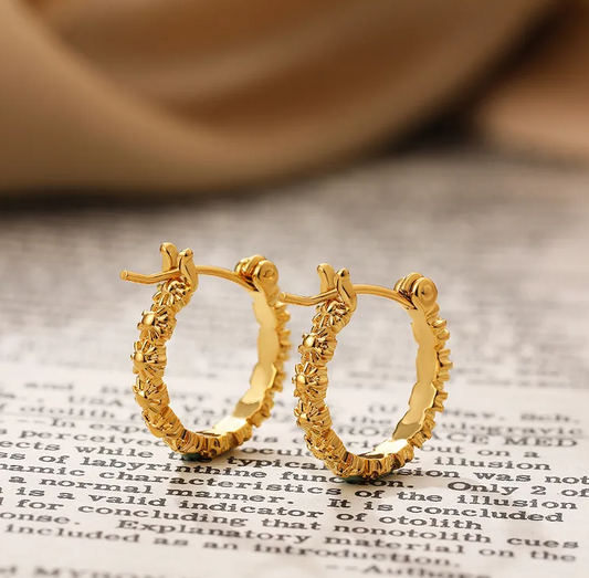 Gold Zircon Cross Huggies Earrings - - 18k Gold Plated Waterproof Jewellery - Collection 9