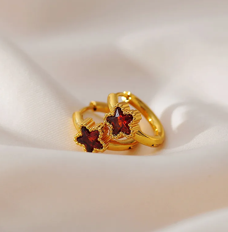 Gold Purple Crystal Star Huggie Earrings - Earrings - 18k Gold Plated Waterproof Jewellery - Collection 9