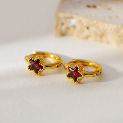 Gold Purple Crystal Star Huggie Earrings - Earrings - 18k Gold Plated Waterproof Jewellery - Collection 9