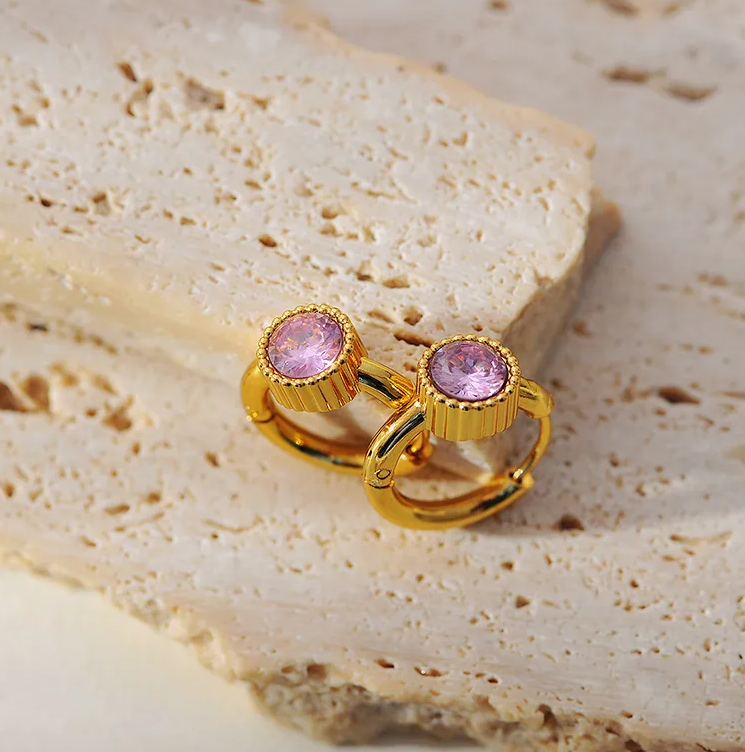 Gold Crystal Round Huggie Earrings - Earrings - 18k Gold Plated Waterproof Jewellery - Collection 9