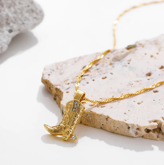 Gold Cowboy Boot Pendant Necklace - - 18k Gold Plated Waterproof Jewellery - Collection 9