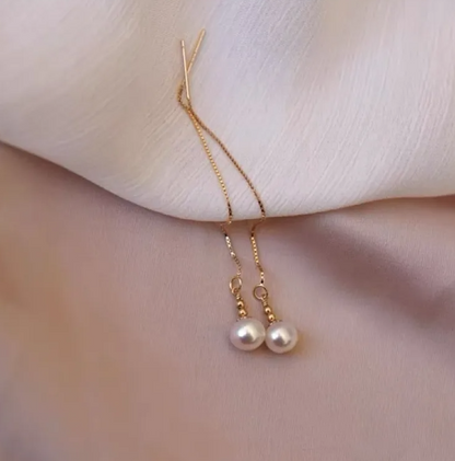 Gold Freshwater Pearl Threader Earrings - - 18k Gold Plated Waterproof Jewellery - Collection 9