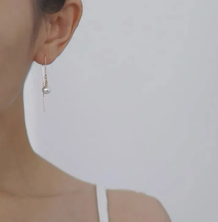 Gold Freshwater Pearl Threader Earrings - - 18k Gold Plated Waterproof Jewellery - Collection 9