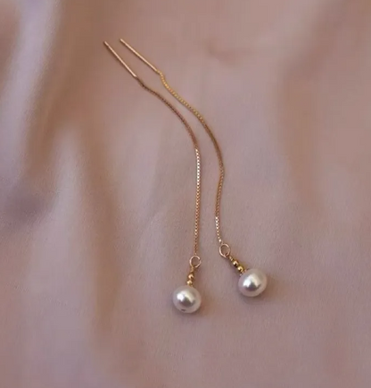 Gold Freshwater Pearl Threader Earrings - - 18k Gold Plated Waterproof Jewellery - Collection 9