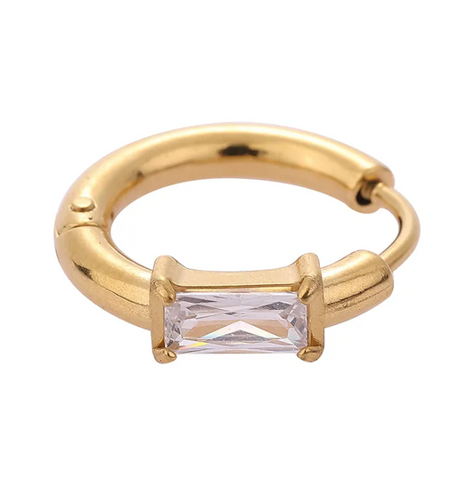 Gold Crystal Huggie Hoop Earring - - 18k Gold Plated Waterproof Jewellery - Collection 9