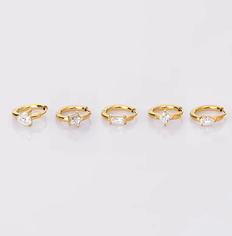 Gold Crystal Huggie Hoop Earring - - 18k Gold Plated Waterproof Jewellery - Collection 9