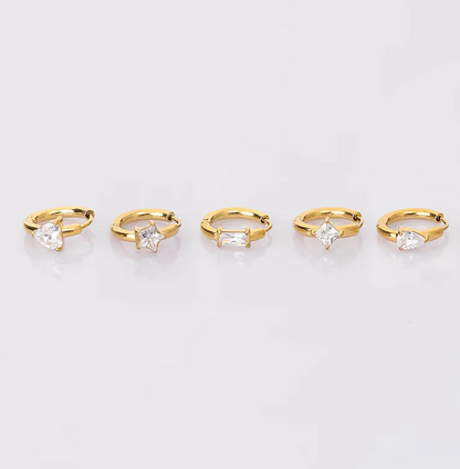 Gold Crystal Huggie Hoop Earring - - 18k Gold Plated Waterproof Jewellery - Collection 9