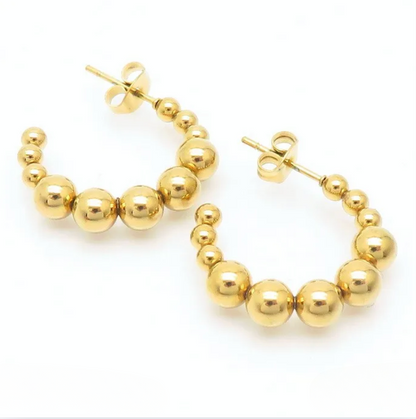 Gold Beaded Huggie Hoop Earrings - - 18k Gold Plated Waterproof Jewellery - Collection 9
