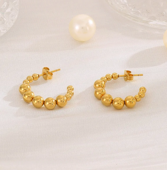 Gold Beaded Huggie Hoop Earrings - - 18k Gold Plated Waterproof Jewellery - Collection 9