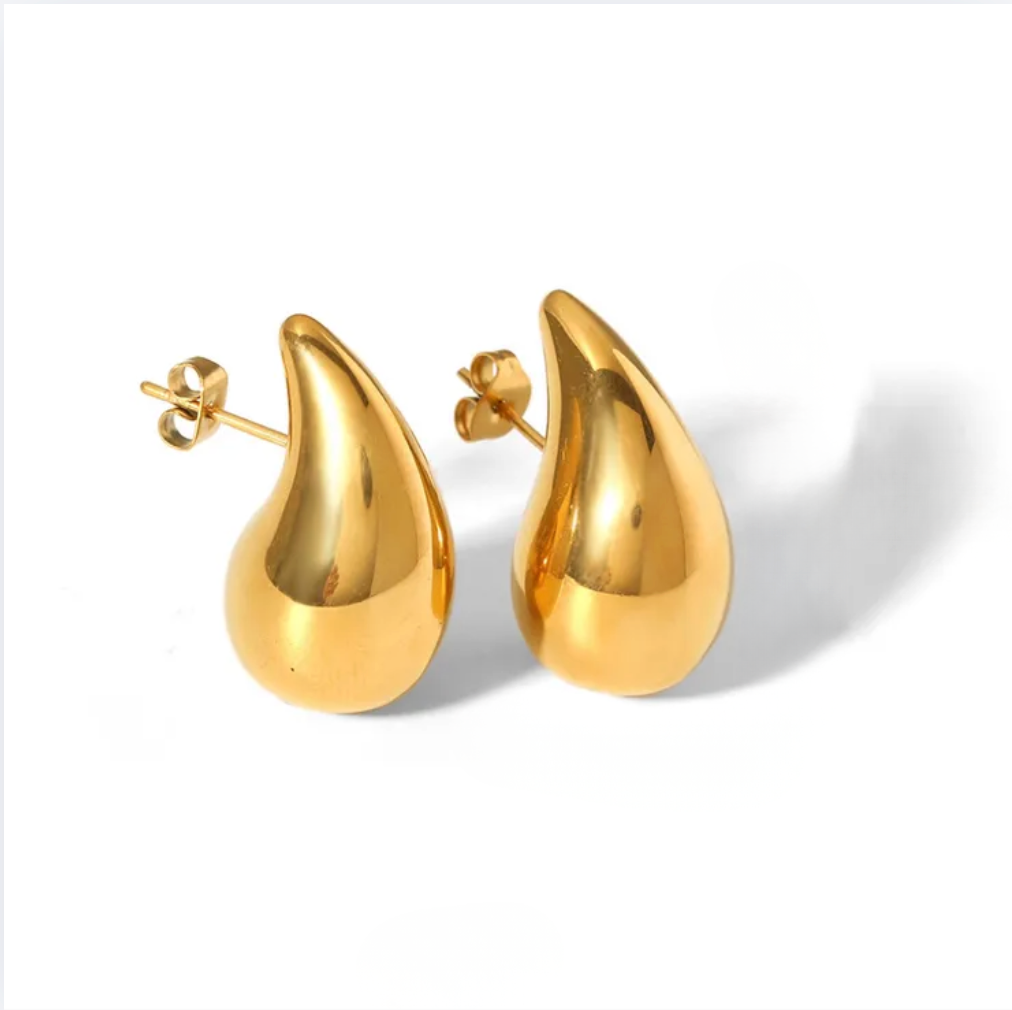 Gold Teardrop Stud Earrings - - 18k Gold Plated Waterproof Jewellery - Collection 9