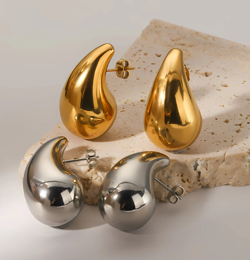 Gold Teardrop Stud Earrings - - 18k Gold Plated Waterproof Jewellery - Collection 9