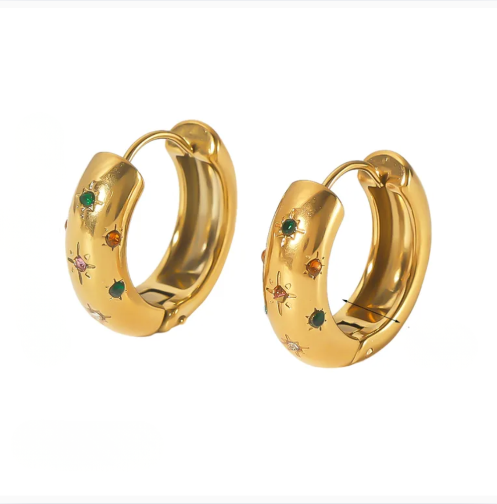 Gold Star Crystal Huggie Earrings - - 18k Gold Plated Waterproof Jewellery - Collection 9