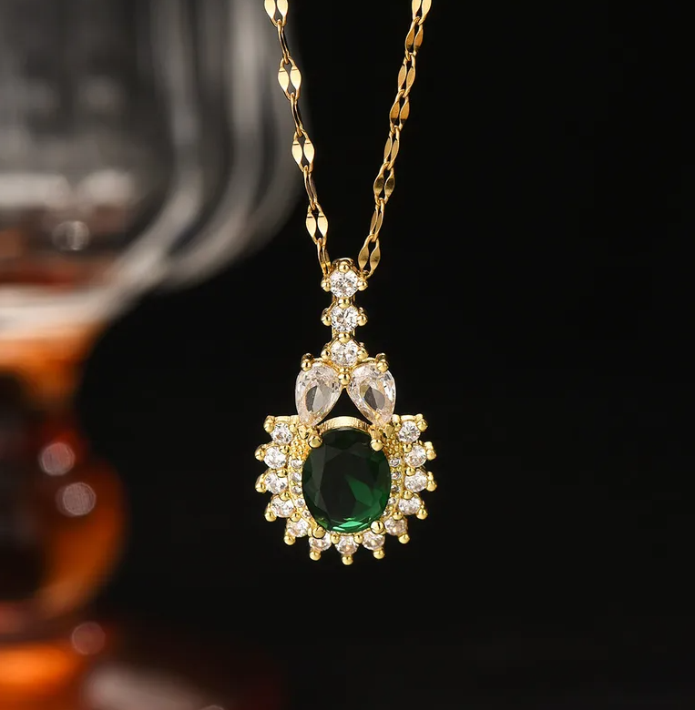 Gold Emerald Crystal Crown Halo Jewelry Set - - 18k Gold Plated Waterproof Jewellery - Collection 9
