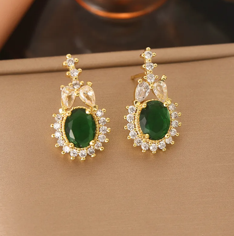 Gold Emerald Crystal Crown Halo Jewelry Set - - 18k Gold Plated Waterproof Jewellery - Collection 9