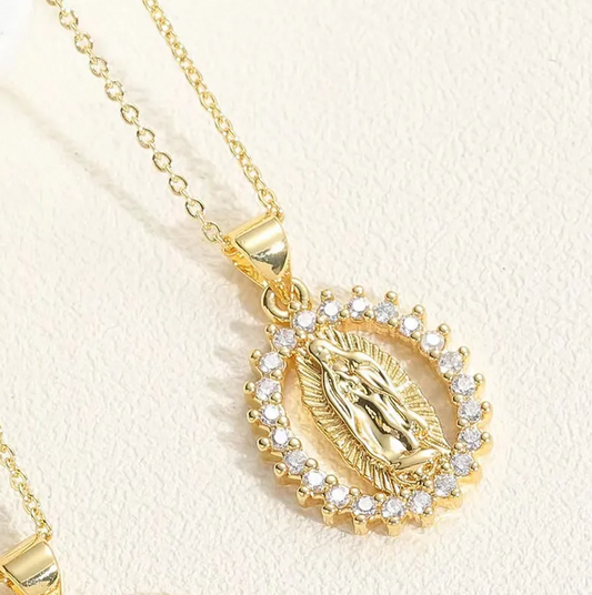 Gold Virgin Mary Crystal Halo Jewelry Set - - 18k Gold Plated Waterproof Jewellery - Collection 9