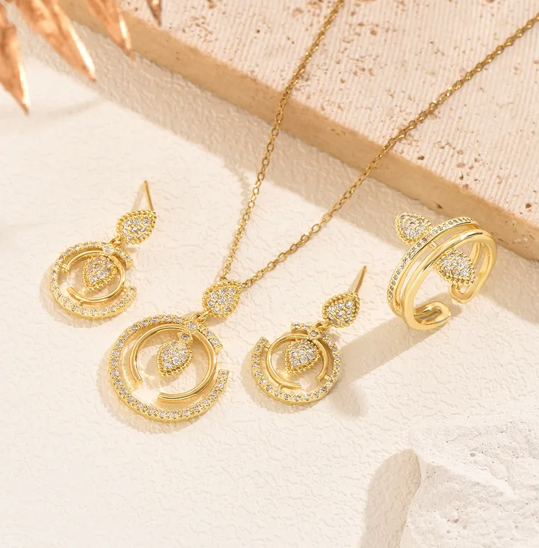 Gold Moon Teardrop Crystal Jewelry Set - - 18k Gold Plated Waterproof Jewellery - Collection 9