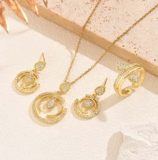 Gold Moon Teardrop Crystal Jewelry Set - - 18k Gold Plated Waterproof Jewellery - Collection 9